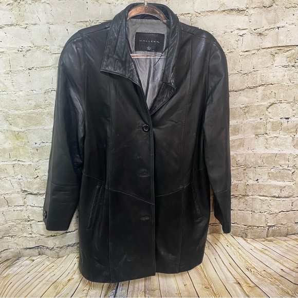 Vintage 90s Y2k Gallery Black 100% Leather Butter Soft Mid Length Jacket - Picture 1 of 6